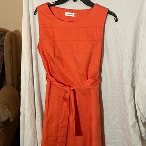 Orange A-line knee length Calvin Klein dress, size 8